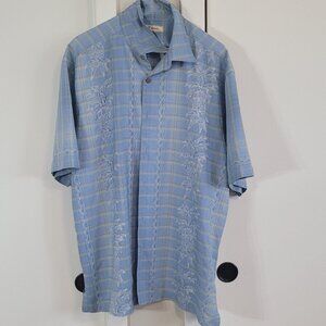 Tommy Bahama Men's L Blue Short Sleeve Button Down Shirt 100% Silk